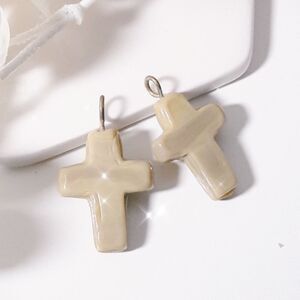 Boho Earrings  021L# Mocha Cross Pressed Glass on brass metal